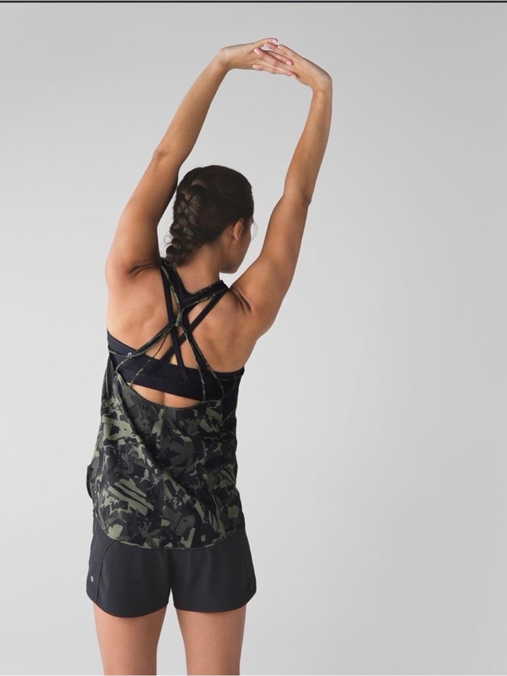 Lululemon 5 Mile Singlet Pop Cut Camo Fatigue Green Black Tank Top Size 8 6